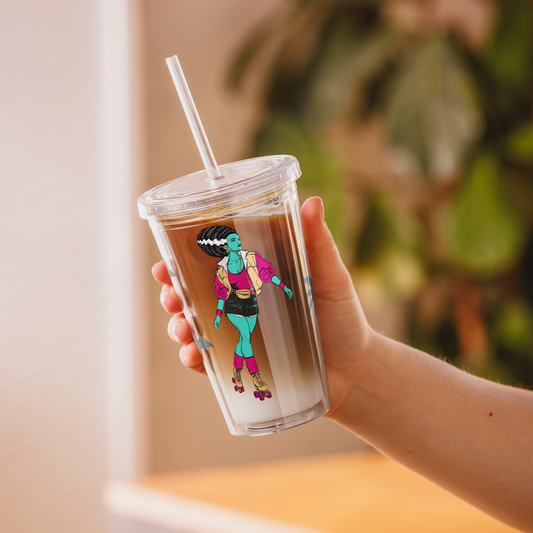 Roller Blade Bride - Clear plastic tumbler